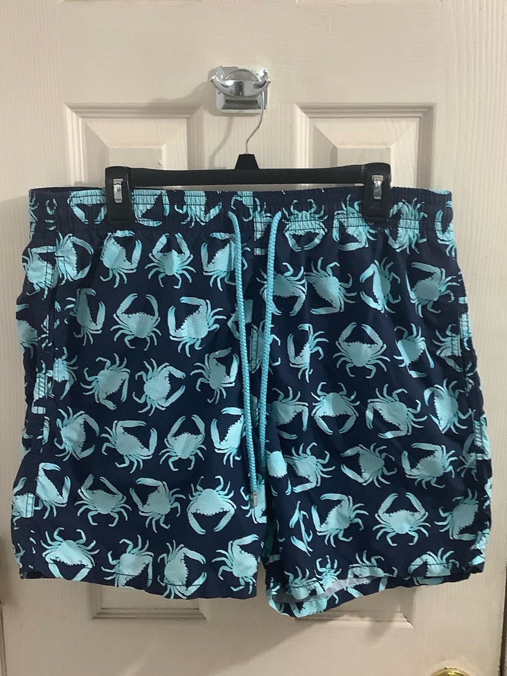 Men's Navy Blue Crab-Print Swim Trunks Size 2XL